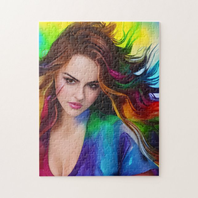 Quebra-cabeça Mulher Colorida em Aquarela (Vertical)