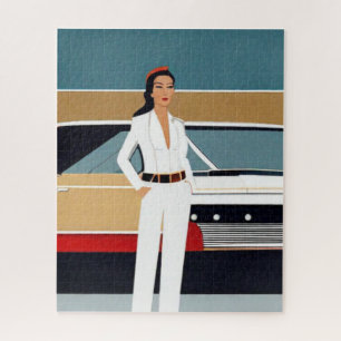 Quebra-cabeça Mulher com carro retrô