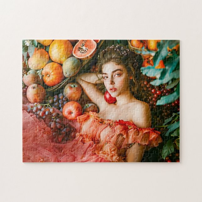 Quebra-cabeça Mulher com frutas e flores em estilo retrato (Horizontal)