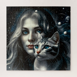 Quebra-cabeça Mulher com Gato