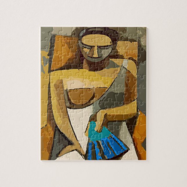 Quebra-cabeça Mulher Com Ventilador Azul, (Vertical)