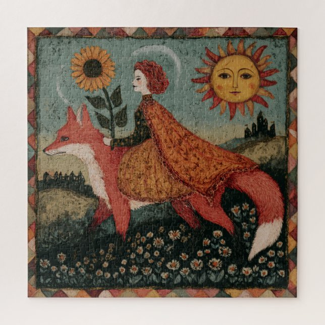 Quebra-cabeça Mulher de Conto de Fadas e Raposa (Vertical)
