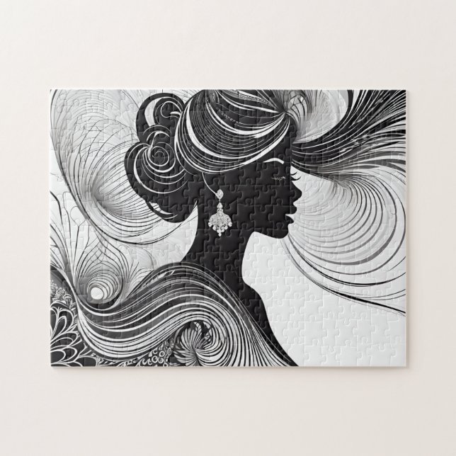 Quebra-cabeça Mulher de Silhuette Elegante Negra e Branca (Horizontal)