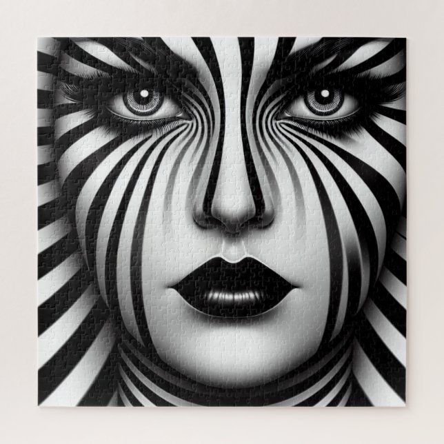 Quebra-cabeça Mulher de Stripe Negra e Branca (Vertical)