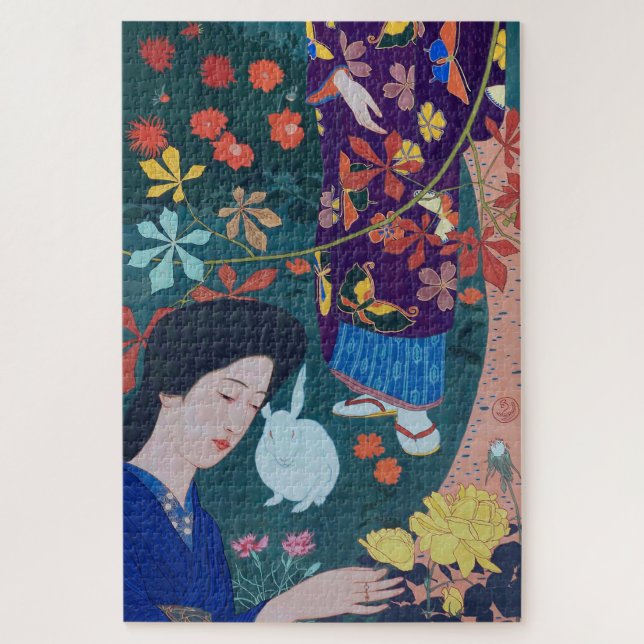 Quebra-cabeça Mulher do Jardim Flor, Goyō Hashiguchi (Vertical)