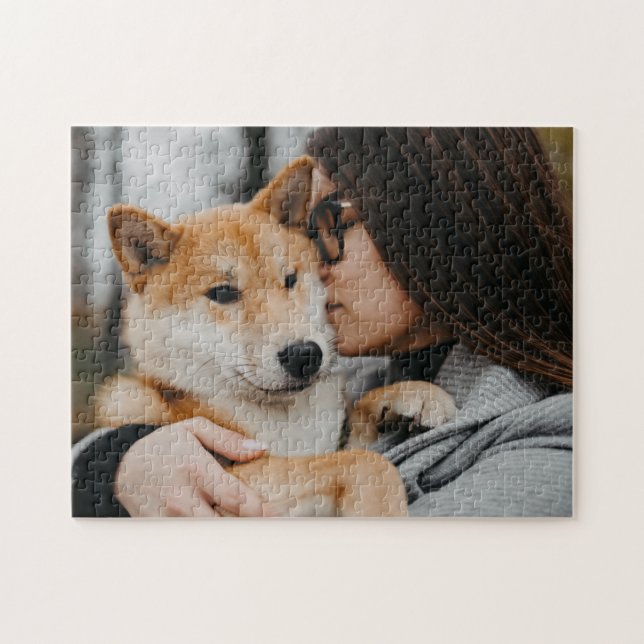 Quebra-cabeça Mulher e Animal de Estimação Cachorro (Horizontal)