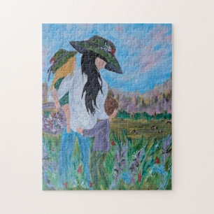 Quebra-cabeça Mulher e Crianças Pintura Segurando