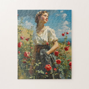 Quebra-cabeça Mulher e rosas Vintage