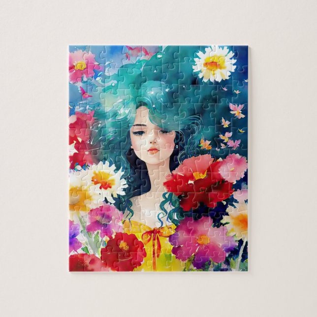Quebra-cabeça Mulher Eetérea com Flores (Vertical)