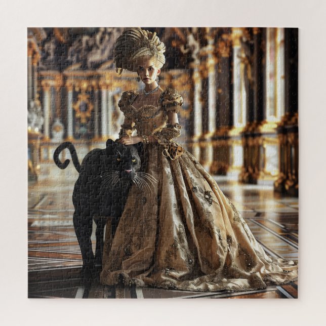Quebra-cabeça Mulher Elegante Barroca com Pantera Preta (Vertical)