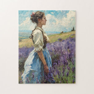 Quebra-cabeça Mulher em campo de lavanda Vintage