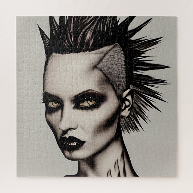 Quebra-cabeça Mulher Feroz com Moicano e Piercings Punk Gótico  (Vertical)