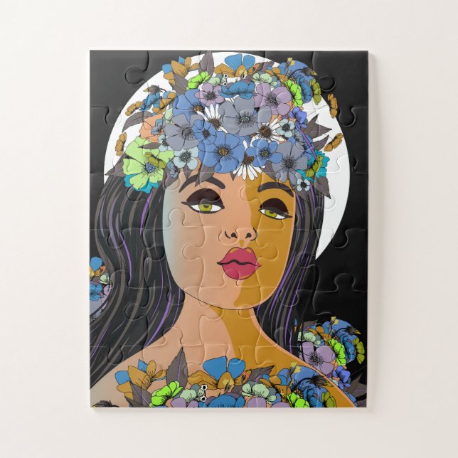 Quebra-cabeça Mulher Floral Coroa de Flores (Vertical)