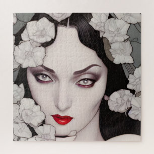 Quebra-cabeça Mulher Gótica Florals AI Gera Arte