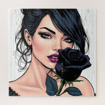 Mulher Gótica Mal-humorada com Rosa Estética Escur