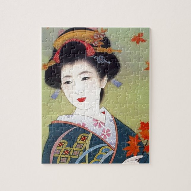 Quebra-cabeça Mulher japonesa no quimono azul (Vertical)