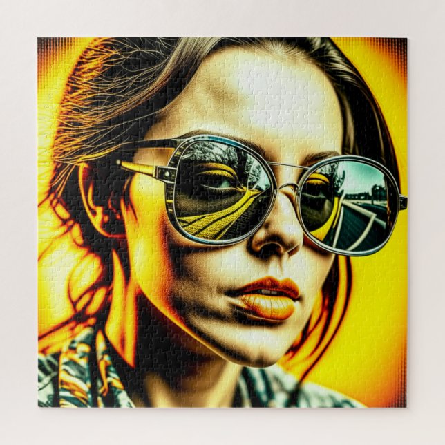 Quebra-cabeça Mulher Legal de Óculos de Sol Reflexo de uma Estra (Vertical)