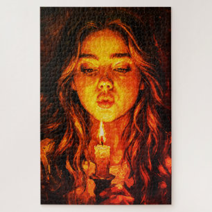 Quebra-cabeça Mulher Misteriosa Apagando Vela Pintura a Óleo