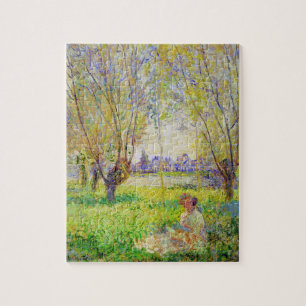 Quebra-cabeça Mulher Monet Sentada Sob A Bela Arte Willows
