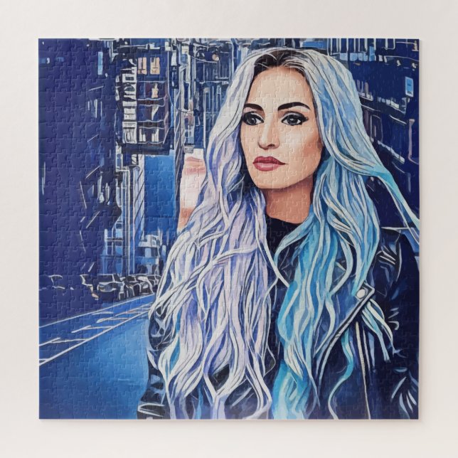 Quebra-cabeça Mulher Na Arte Abstrato Surreal Da Cidade (Vertical)