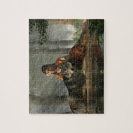 Quebra-cabeça Mulher Nativa Americana e Lobo