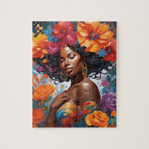 Quebra-cabeça Mulher Negra Africana-Americana Floreada