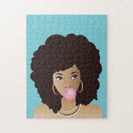 Quebra-cabeça Mulher Negra, Bublegum Rosa, Cabelo Natural, Azul