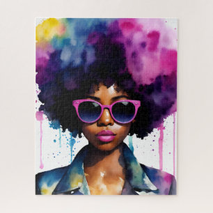 Quebra-cabeça Mulher Negra Cabelo Afro e Óculos Solares Arte Arc