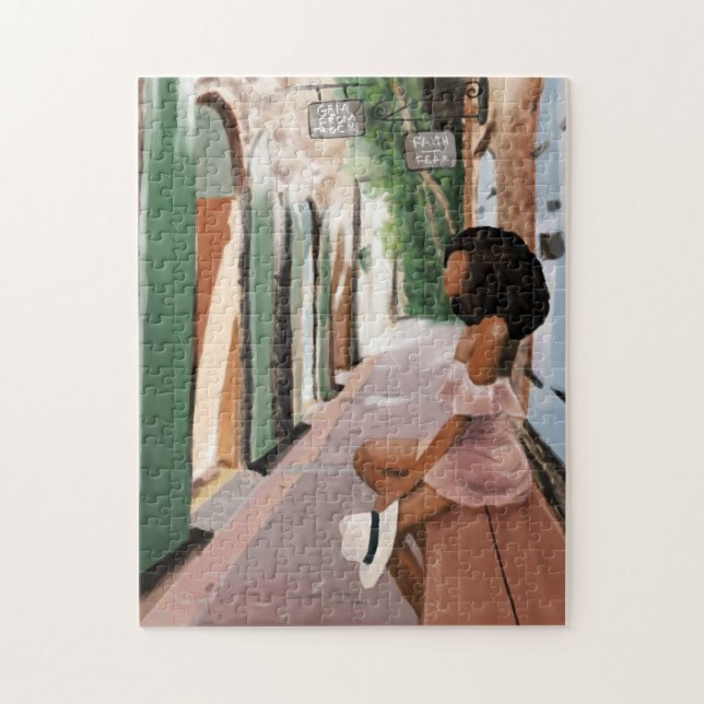 Quebra-cabeça Mulher negra com chapéu em um banco na USVI (Vertical)