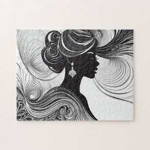 Quebra-cabeça Mulher Negra e Branca com Cabelo Fluente