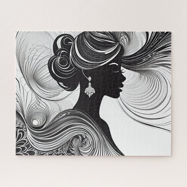 Quebra-cabeça Mulher Negra e Branca da Elegância (Horizontal)