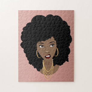 Quebra-cabeça Mulher Negra, Expressão Enrugada, Cabelo Natural