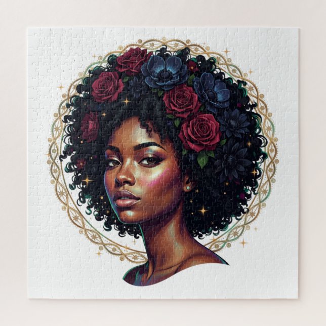 Quebra-cabeça Mulher Negra Floral Afro (Vertical)