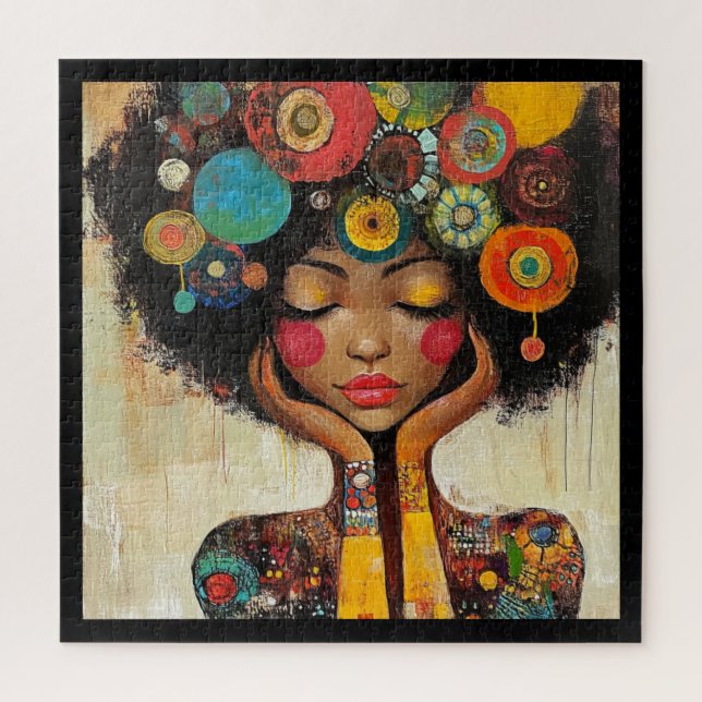 Quebra-cabeça Mulher Negra Harmonia Colorida  (Vertical)