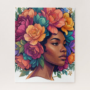 Quebra-cabeça Mulher Negra Inspiradora em Floral Afro