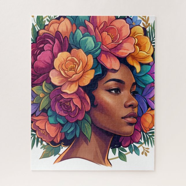 Quebra-cabeça Mulher Negra Inspiradora em Floral Afro (Vertical)