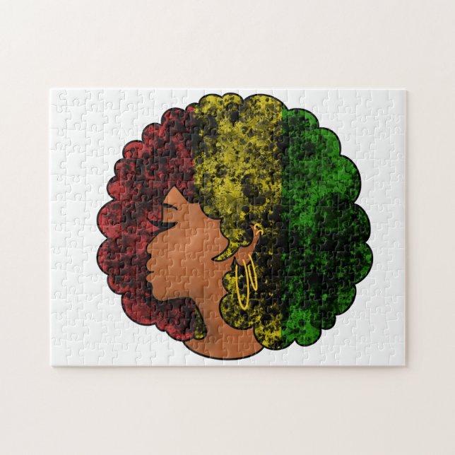 Quebra-cabeça Mulher negra rasta afro vermelho amarelo verde (Horizontal)