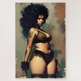 Quebra-cabeça Mulher Negra Sexy em Lingerie com Cabelo Natural G