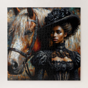 Quebra-cabeça Mulher Negra Vitoriana com Cavalo