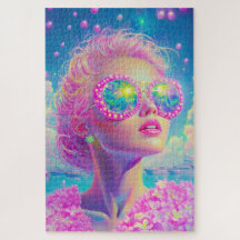 Mulher Neon Glamorosa com Óculos Espumantes