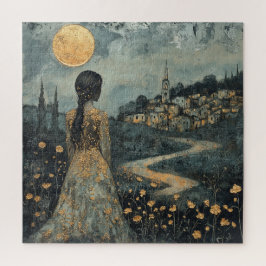 Quebra-cabeça Mulher Observando a Cidade ao Luar