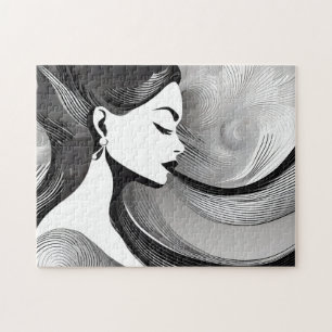 Quebra-cabeça Mulher pensadora Abstrato a preto e branco