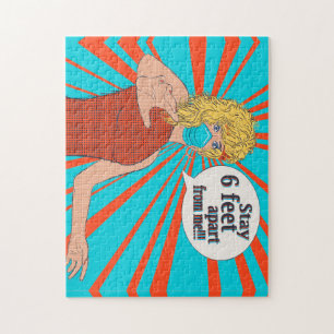 Quebra-cabeça mulher retrógrada de Pop art com máscara