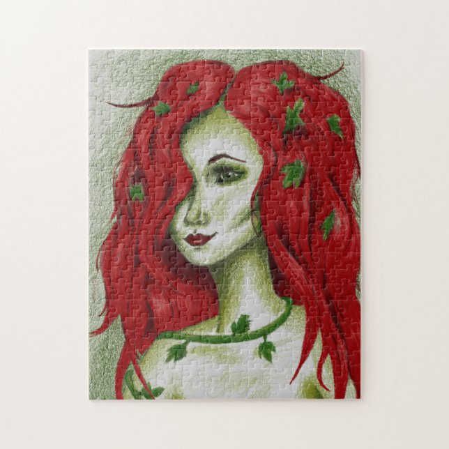 Quebra-cabeça Mulher Ruiva Ninfa Hêdera Arte Fantasia Pixie (Vertical)