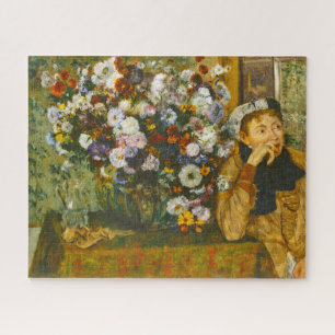 Quebra-cabeça Mulher sentada ao lado de uma vase de flores Degas