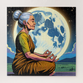 Quebra-cabeça Mulher Velha Meditando Sob A Lua