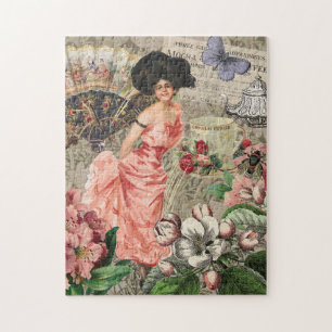 Quebra-cabeça Mulher Victoriana Café Clássica Rosa