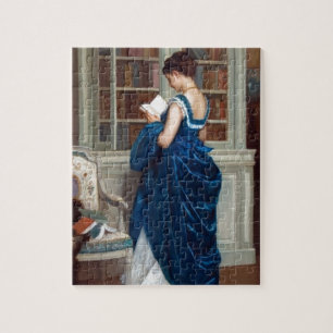 Quebra-cabeça Mulher Vitoriana Elegante Lendo na Biblioteca
