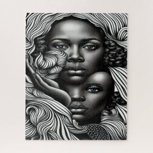 Quebra-cabeça Mulheres Abstrato africanas de preto e branco
