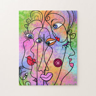 Quebra-cabeça Mulheres abstrato enfrentam humor - Estilo Cubismo